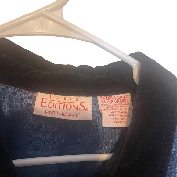 Basic Editions Holiday Vintage 90s Women XL Christmas Embroidered Denim Top - Picture 4 of 7